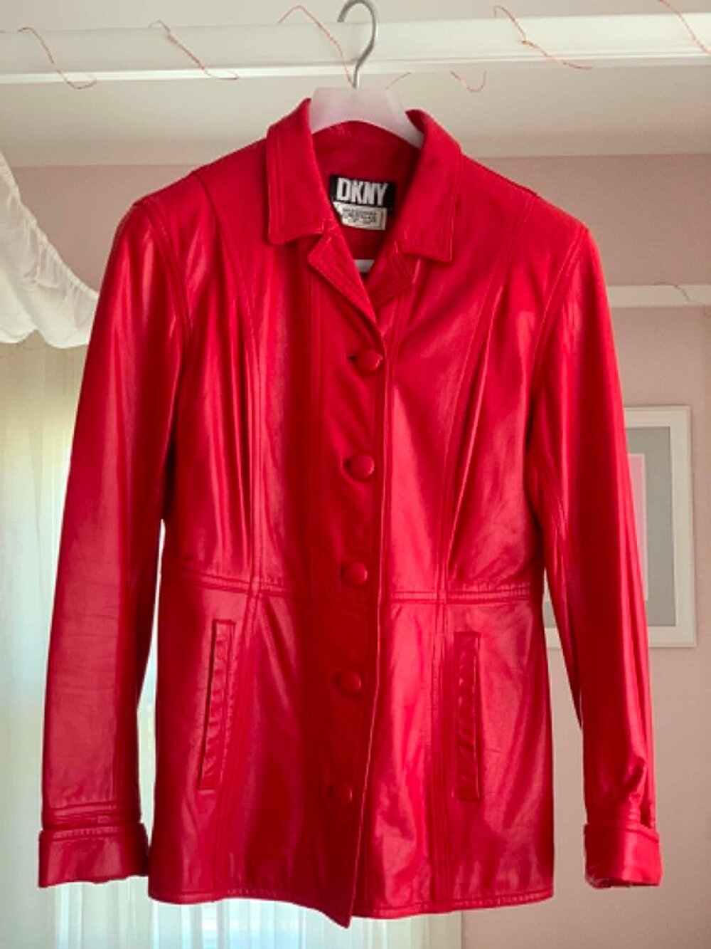 Vintage DKNY Bergdorf Goodman Red Leather Jacket 100% Leather Buttery Soft